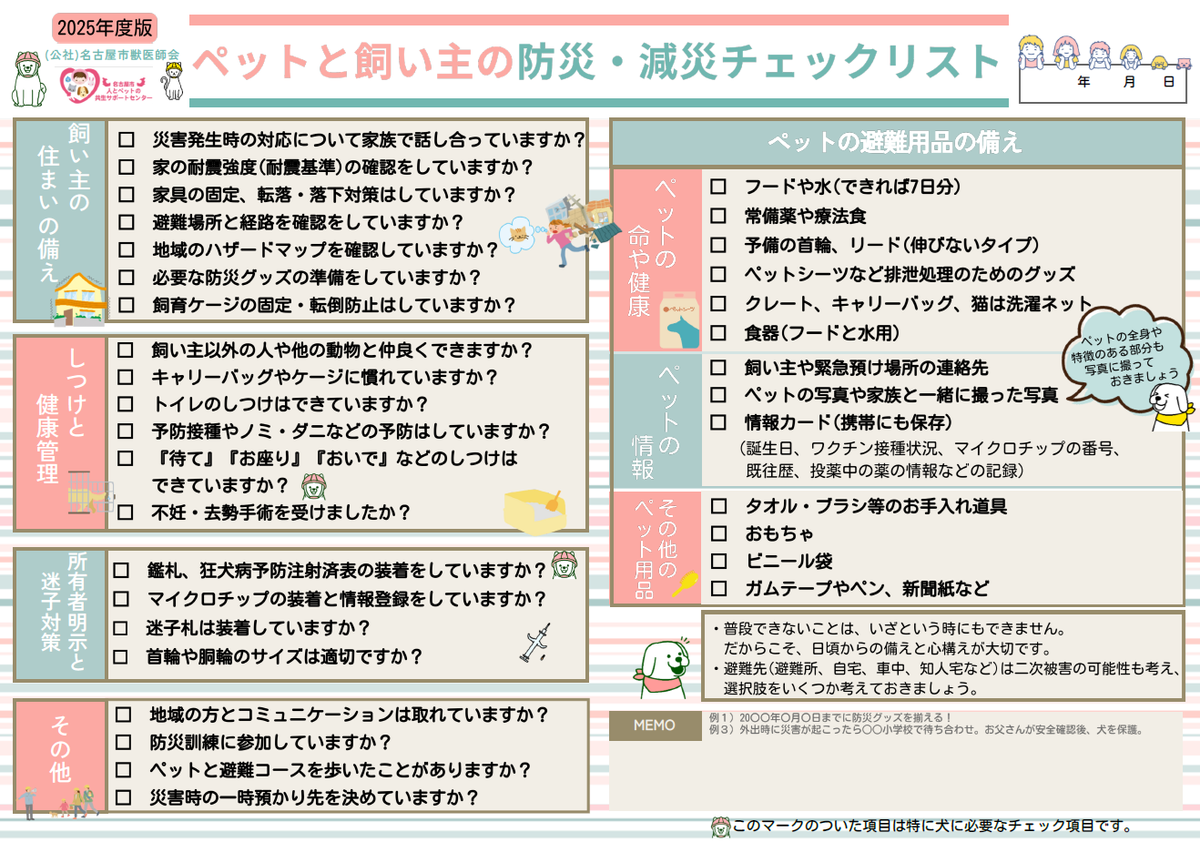 ペットと飼い主の防災・減災チェックリスト